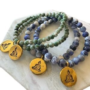 Spiritual Gemstone Bracelet with Gold Buddha Charm